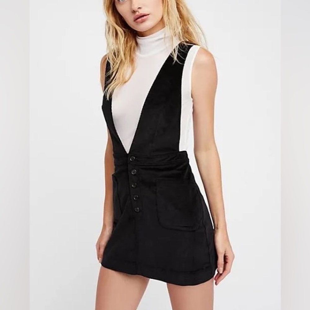 Free People Old School Love Jumper Black Cord Pinafore Dress- Size 0